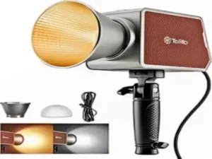 Tolifo PL-200B LED light illuminating a professional camera setup.