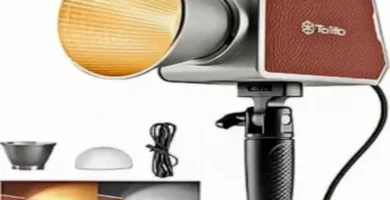 Tolifo PL-200B LED light illuminating a professional camera setup.