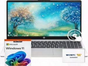 Laptop with blue aurora background, showcasing "Power, Speed, Fun" text.