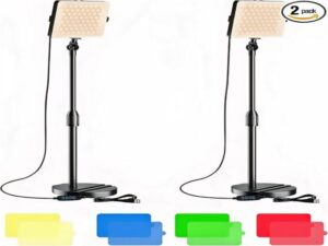 A glowing light bulb illuminates a video camera against a dark background.