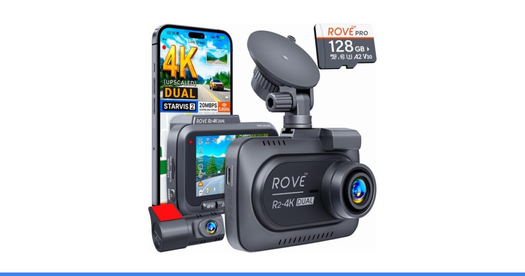 ROVE R2-4K Dual Dash Cam Front and Rear, STARVIS 2 Sensor, Free 128GB Card