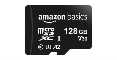 Amazon Basics microSDXC Memory Card with Full Size Adapter, A2, U3, Read Speed up to 100 MB/s, 128GB, Black