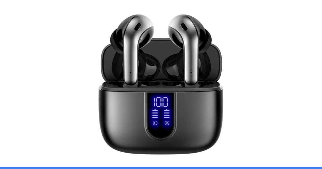 TAGRY Bluetooth Headphones True Wireless Earbuds 60H Playback LED Power Display Earphones with Wireless Charging Case IPX5 Waterproof in-Ear Ear buds with Mic for TV Smart Phone Laptop Computer Sports