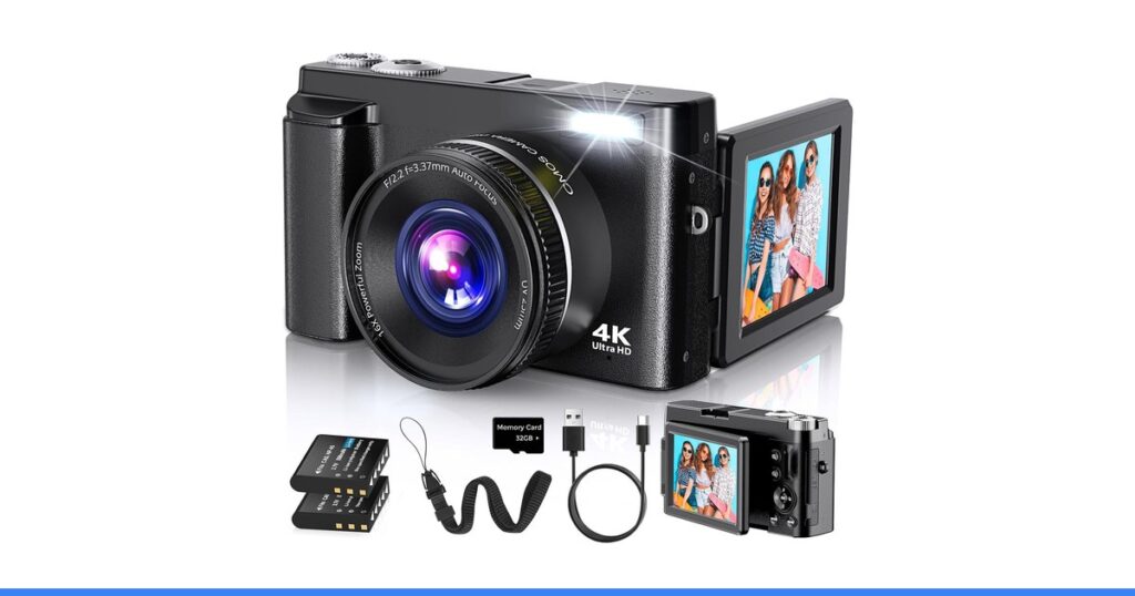 Duluvulu 4K Digital Camera for Photography Autofocus, 48MP Vlogging Camera with SD Card, 2 Batteries, 3" 180 Flip Screen, 16X Zoom