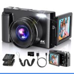 Duluvulu 4K Digital Camera for Photography Autofocus, 48MP Vlogging Camera with SD Card, 2 Batteries, 3" 180 Flip Screen, 16X Zoom