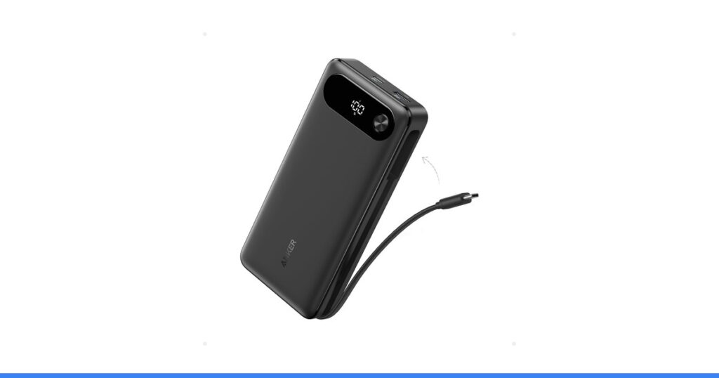 Anker Power Bank, 20,000mAh Travel Essential, Built-in USB-C Cable