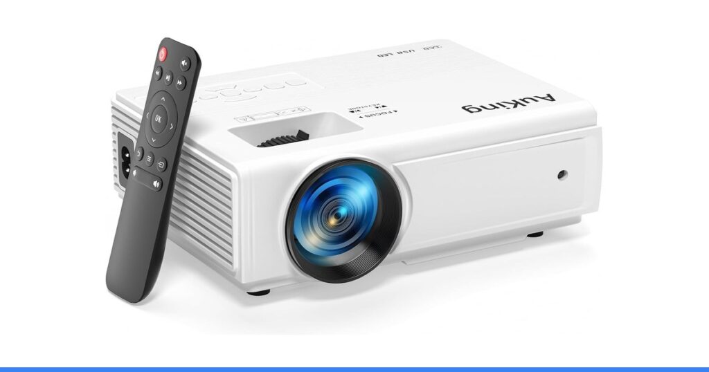 AuKing Projector, 2026 Upgraded Mini Projector, Full HD 1080P Home Theater Video Projector, Compatible with HDMI/USB/Smartphone/TV Box/Laptop (White)