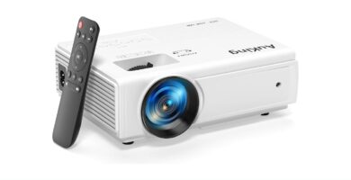 AuKing Projector, 2026 Upgraded Mini Projector, Full HD 1080P Home Theater Video Projector, Compatible with HDMI/USB/Smartphone/TV Box/Laptop (White)