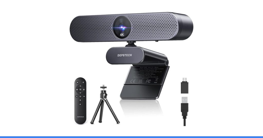 DEPSTECH Webcam 4K, Zoomable Webcam with Microphone and Remote, Equipped with Sony Sensor, 3X Digital Zoom, Noise-Canceling Mics, Auto-Focus Computer Camera for PC/Mac/Laptop/Zoom/Teams/OBS/Google