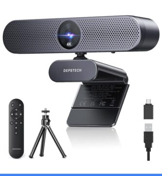 DEPSTECH Webcam 4K, Zoomable Webcam with Microphone and Remote, Equipped with Sony Sensor, 3X Digital Zoom, Noise-Canceling Mics, Auto-Focus Computer Camera for PC/Mac/Laptop/Zoom/Teams/OBS/Google