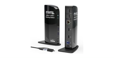 Plugable Universal Laptop Docking Station Dual HDMI Monitor for Windows and Mac (Driver Required), USB 3.0 or USB-C, 2X HDMI, Gigabit Ethernet, Audio, 6 USB Ports (UD-3900)