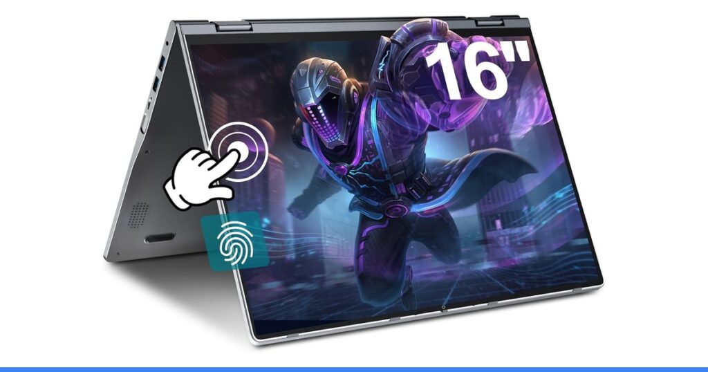 jumper Laptop 16 inch, Laptop Computer, 16GB DDR4 640GB Storage, Backlit Keyboard, Fingerprint Reader, 7000mAh, WiFi 6, 1920x1200, 360 Degree Rotation, Type-C Full Function