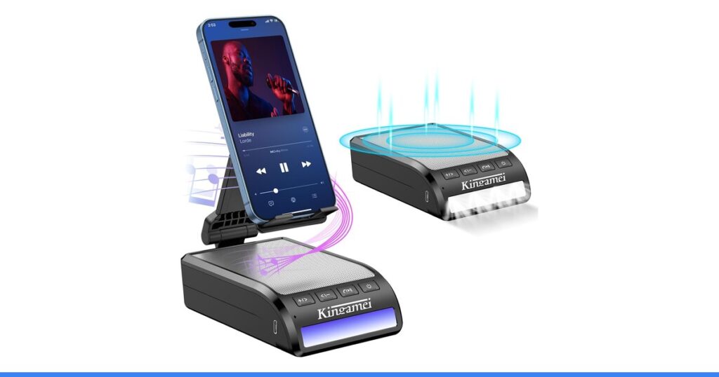 Birthday Gifts for Men- Adjustable Cell Phone Stand with Wireless Bluetooth Speaker Day Gifts for Him Wireless Induction Bluetooth Speaker with Phone Stand