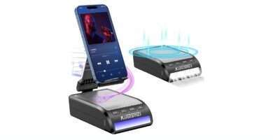 Birthday Gifts for Men- Adjustable Cell Phone Stand with Wireless Bluetooth Speaker Day Gifts for Him Wireless Induction Bluetooth Speaker with Phone Stand
