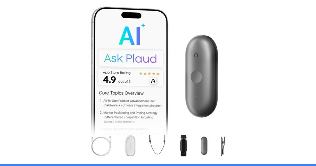 Plaud NotePin S Wearable AI Voice Recorder, Transcribe & Summarize, Black