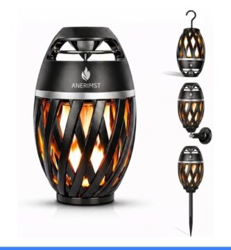 ANERIMST Unique Gifts for Men, Outdoor Bluetooth Speaker Waterproof Wireless with Torch LED Light, Birthday Gift for Boyfriend Him Dad, Cool for Garden, Patio, Outside (Black)